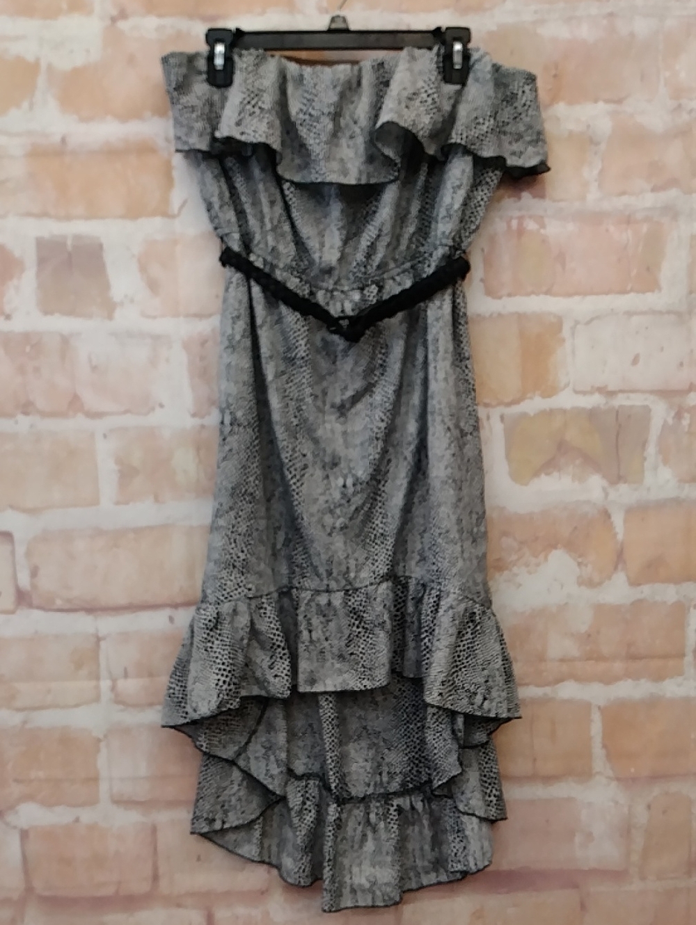 NWT HeartSoul Strapless High-Low Dress in Grey Snake Print